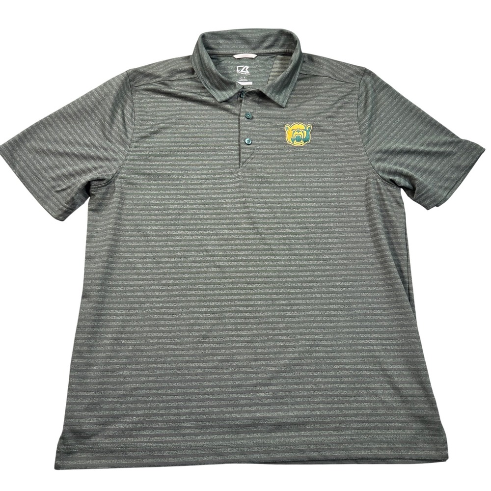 Baylor Bears Polo Shirt Mens Large Green Striped Cutter & Buck CB DryTec Golf L